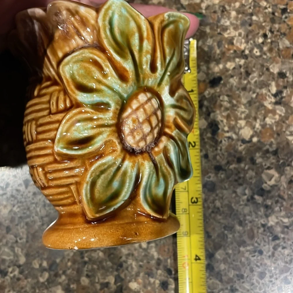 Vintage MCM Basketweave Floral Sealy Quality Japan Mini Vase Toothpick Holder